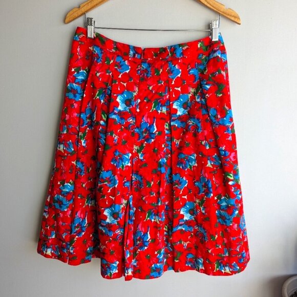 Talbots Red A-line Watercolor Floral Pleated Womens Size 6 Office Career Bright - Picture 2 of 7